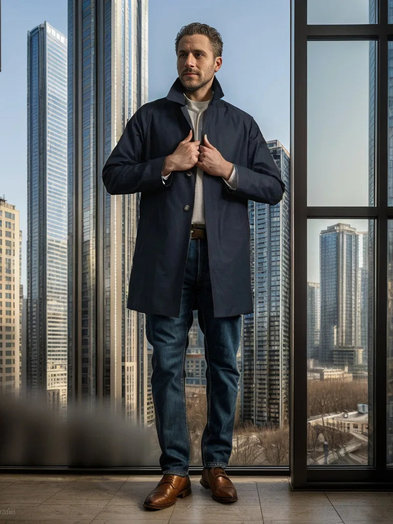 Chaqueta informal para hombre, otoño 2024, gabardina larga, color liso, solapa, corte ajustado, cárdigan de un solo botón, estilo casual y elegante.