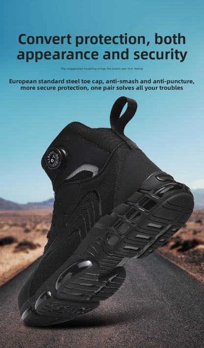 Zapatos de seguridad de caña alta para hombre con botón giratorio, resistentes a impactos y perforaciones, zapatillas de moda para hombre, calzado de seguridad profesional.