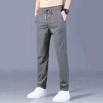 Pantalones casuales de seda de hielo para hombre, pierna recta fina, secado rápido, ligeros, transpirables, deportivos, de talla grande, para primavera y verano