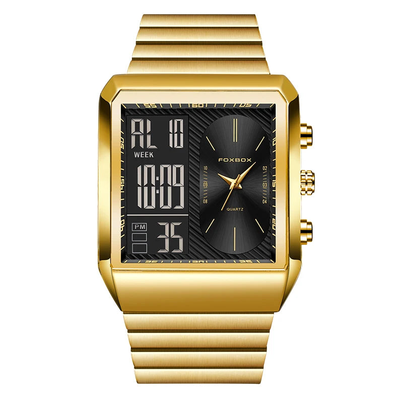 LIGE - Reloj digital cuadrado de moda para hombre, informal, deportivo, resistente al agua, de cuarzo, cronógrafo de lujo de la mejor marca FOXBOX