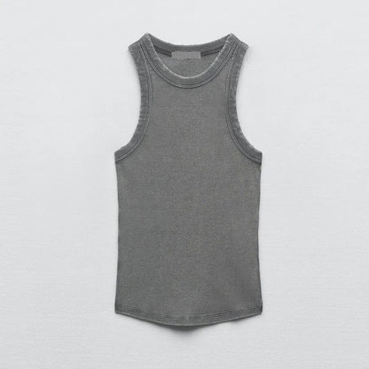 BMURHMZA - Camiseta sin mangas de trabajo retro sencilla con ribete lavado al agua para mujer