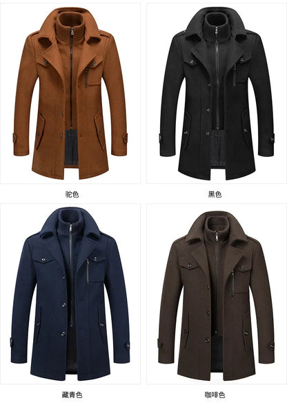 Thickening Warm Wool Coat High Quality Design Wool Coats Men's Wool Blend Winter Double Collar Wool Blend Men Solid Color