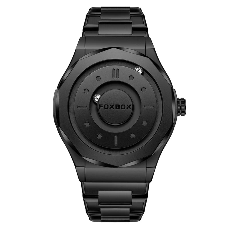 FOXBOX Reloj impermeable para hombre, marca de moda superior, de lujo, con puntero de desplazamiento y fuerza magnética, relojes de pulsera de cuarzo para hombre, Montre Homme