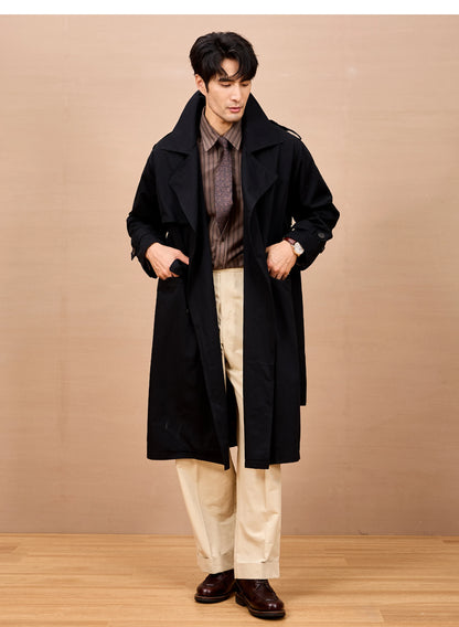 Gabardina larga negra y caqui de Mauroicardi para hombre, primavera/otoño, con hombreras, doble botonadura, estilo británico elegante, moda 2025