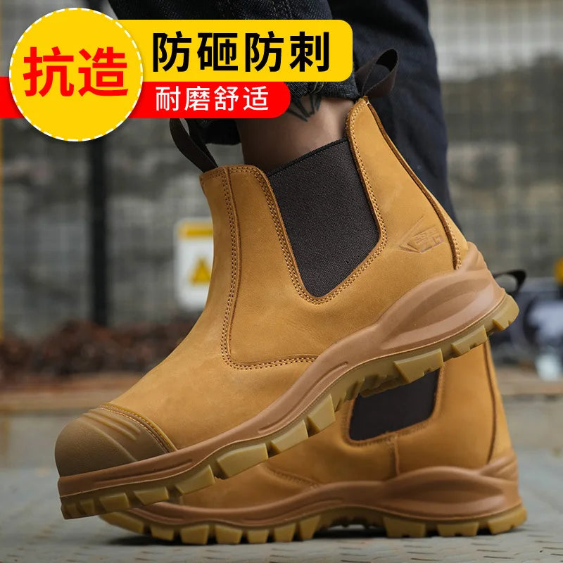 ROCKROOSTER Zapatos de senderismo para hombre, botas de caza impermeables, zapatos de seguridad de cuero, botines tácticos, zapatos de trabajo, zapatillas deportivas con punta de acero