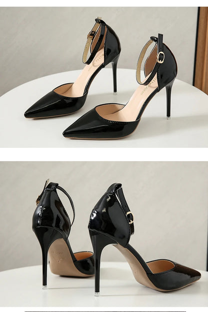 Super Big Size 45 High Stiletto Heel Women Sandals Crystals Buckle Strap Pointed Toe Fashion 10cm/3.94inch Thin Heel Pimp