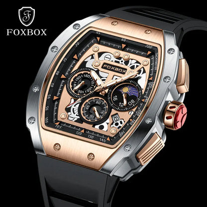 Reloj de moda marca Foxbox para hombre, de lujo, deportivo, de silicona, de cuarzo, resistente al agua, cronógrafo, de pulsera