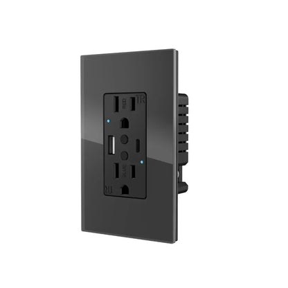 Enchufe inteligente de pared Melery Tuya WIFI para EE. UU. con doble salida, USB tipo C, carga rápida PD de 20 W, cristal, control remoto compatible con Alexa y Google Home.