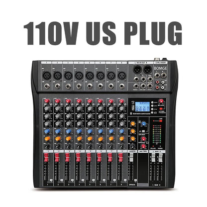 Mezclador de audio BOMGE de 8 canales, consola de mezcla de sonido con Bluetooth, entrada de grabación USB para PC, conector de micrófono XLR, alimentación de 48 V