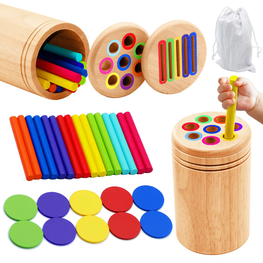 Juguetes de madera Montessori para clasificar colores, juguetes de motricidad fina, juguetes sensoriales para combinar formas, rompecabezas educativos tempranos para niños pequeños.