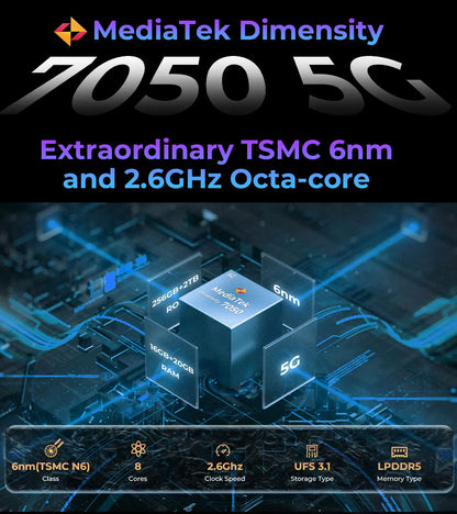 Teléfono móvil resistente HOTWAV Hyper 7 Pro 5G con cámara de 200 MP, Android 14, pantalla FHD+ de 6,6" a 120 Hz, 36 GB (16+20) de almacenamiento interno, 256 GB de almacenamiento externo, batería de 10800 mAh y carga rápida de 33 W.