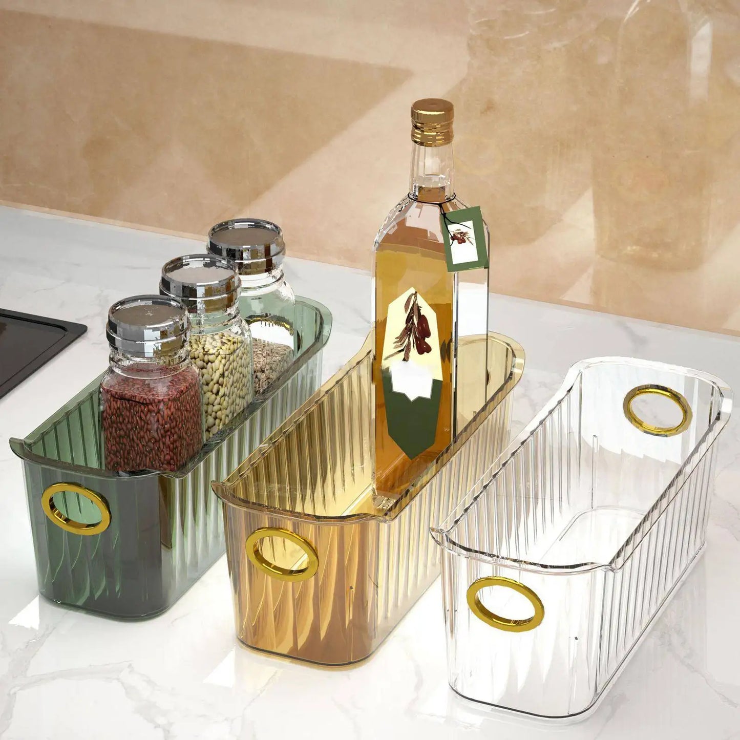 Organizador de contenedores de almacenamiento multiusos, contenedor para mascotas, cesta de almacenamiento de escritorio para refrigerador, cocina, baño y armario.