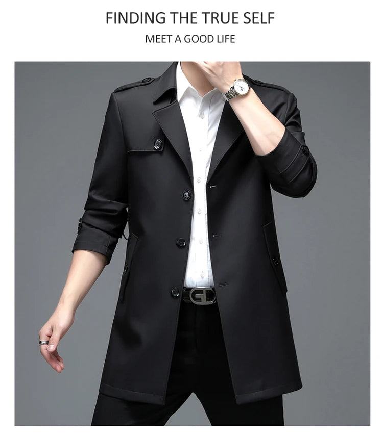 Gabardina de hombre, estilo casual o de negocios, ideal para otoño. Chaqueta larga estilo británico, versátil y con cuello de traje. Nueva prenda urbana.