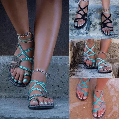 Sandalias planas con tiras para el dedo del pie y suela de goma para mujer, zapatos unisex de verano, gran oferta de temporada
