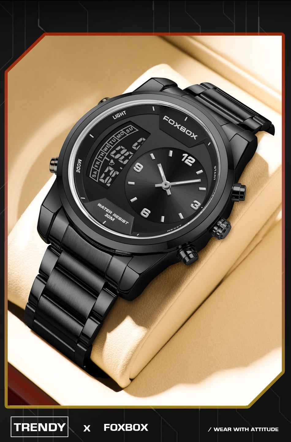 LIGE - Reloj digital de moda para hombre, deportivo, informal, resistente al agua, de cuarzo, cronógrafo de lujo, marca FOXBOX