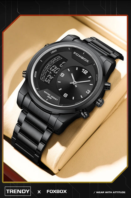 LIGE - Reloj digital de moda para hombre, deportivo, informal, resistente al agua, de cuarzo, cronógrafo de lujo, marca FOXBOX