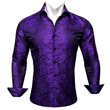 Camisas de seda de diseño para hombre en azul, dorado, verde, rojo, blanco y negro. Estampado cachemir bordado. Corte ajustado. Blusas casuales de manga larga.