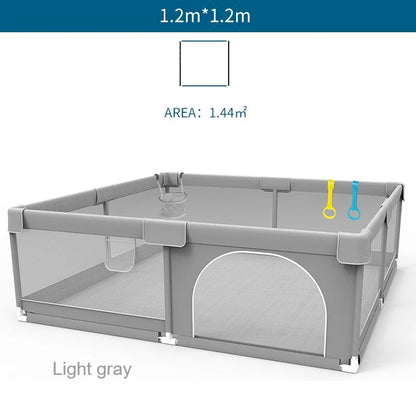 Corralito para bebés IMBABY gris claro con anilla de tiro, barrera de seguridad para niños, cerca y caja de pelota para juegos.