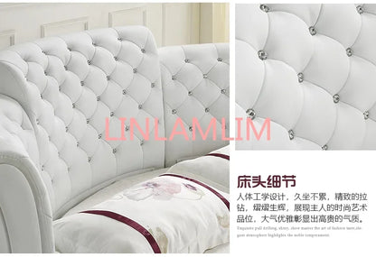 Marco de cama inteligente, camas para dormitorio, camas iluminadas, muebles de dormitorio, luz LED redonda de cuero genuino