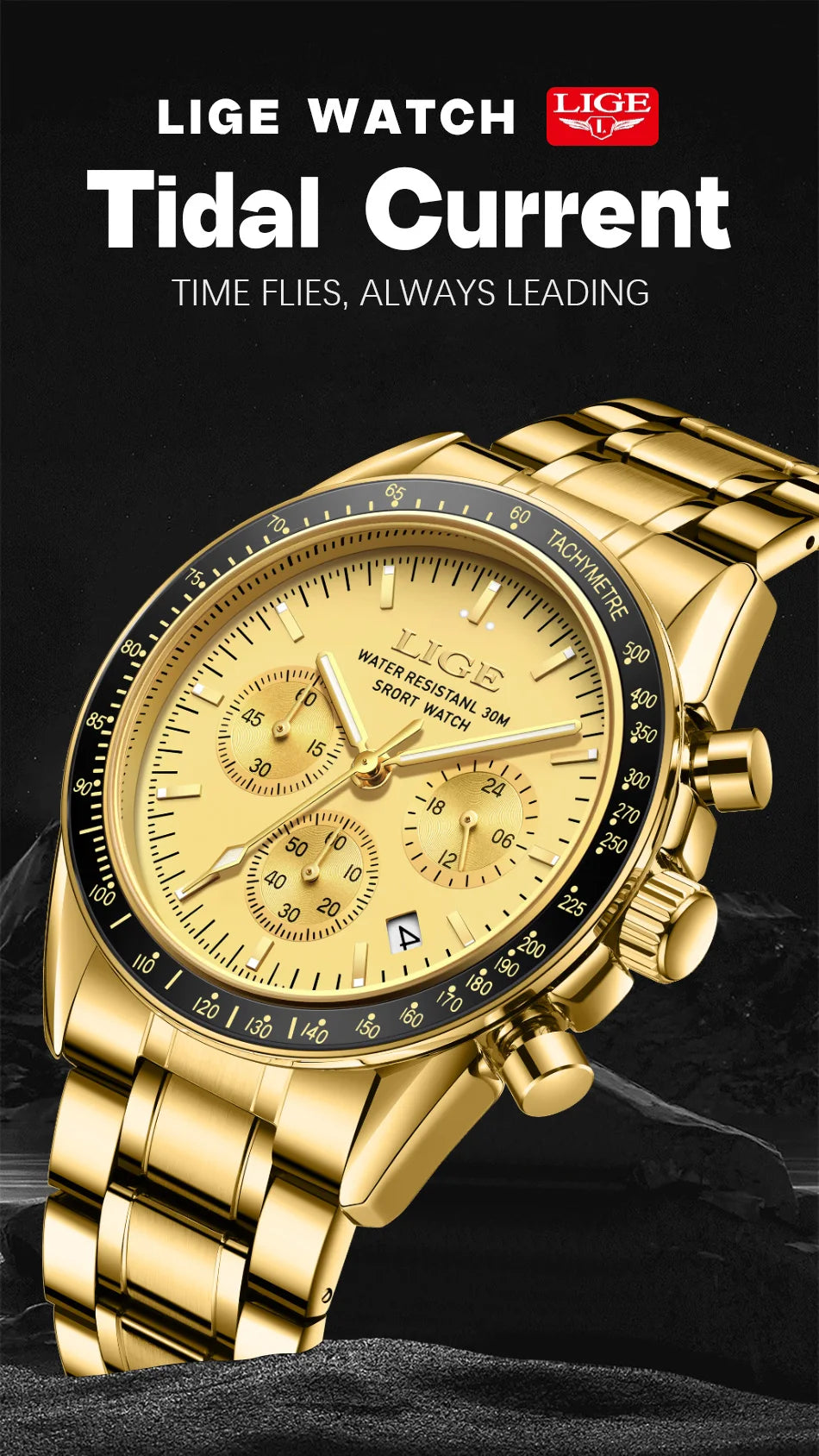 LIGE 2025 - Reloj de lujo para hombre, nuevo, de cuarzo, luminoso, resistente al agua, con cronógrafo y fecha, deportivo