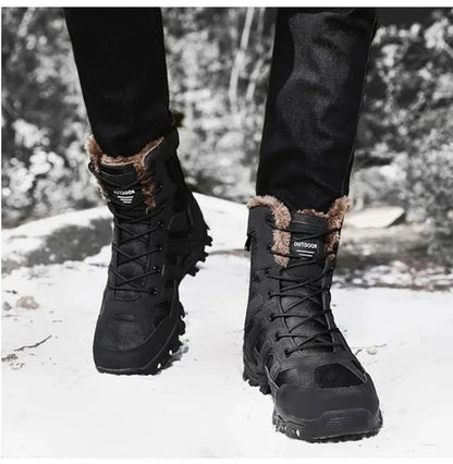 Brand Winter Men's Boots Thick Plush Warm Snow Boots Lace-UP Men Ankle Boots Outdoor Waterproof Men's Motorcycle Boots Size 47