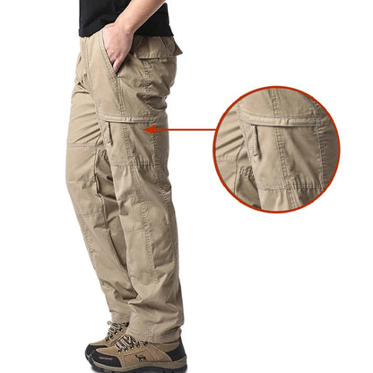 Pantalones cargo de algodón de alta calidad para hombre, pantalones tácticos informales con múltiples bolsillos para primavera y otoño, para acampar al aire libre, senderismo y trabajo.