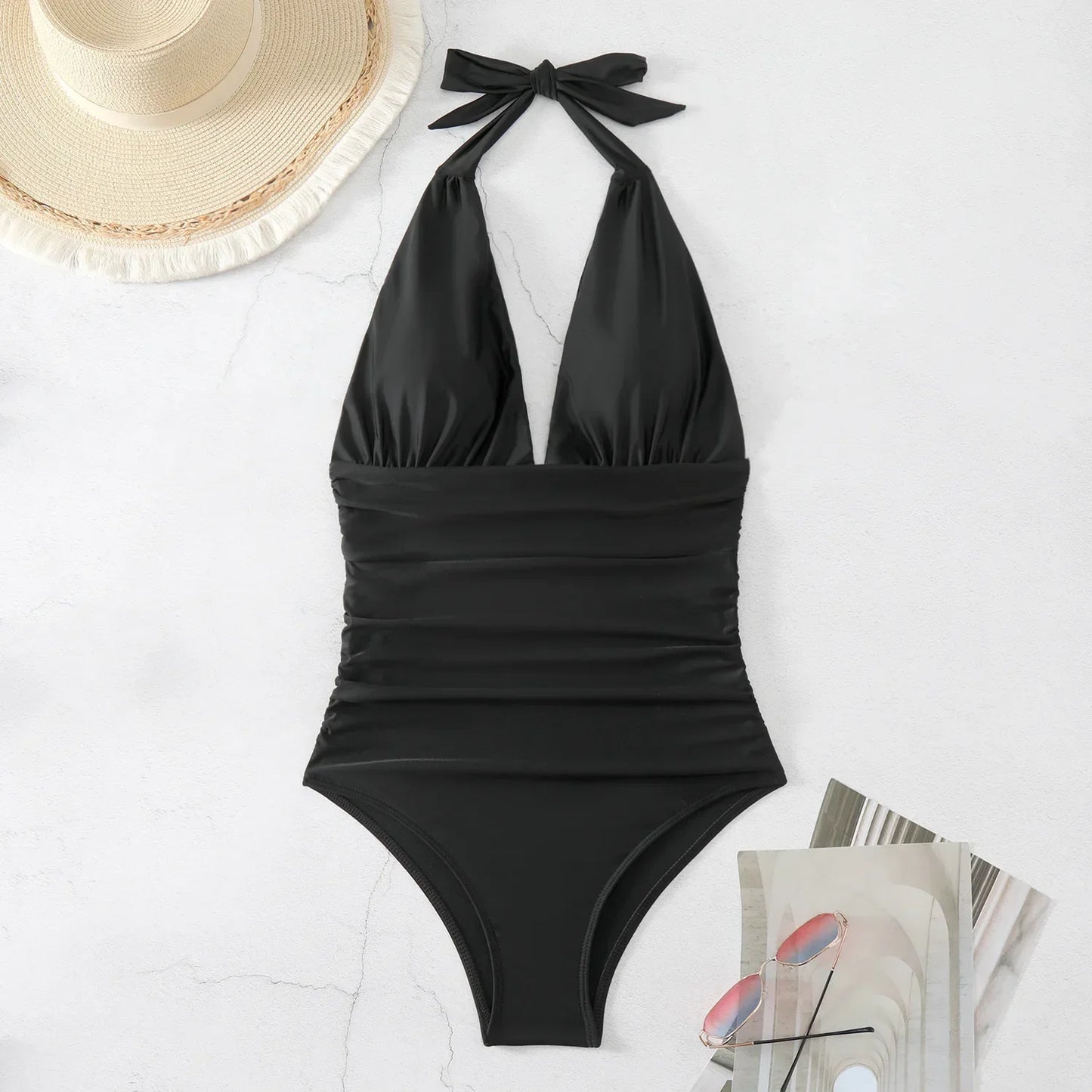 Traje de baño enterizo estampado de moda para mujer, bikini sexy, ropa de playa para damas, traje de baño con espalda descubierta y cordones.