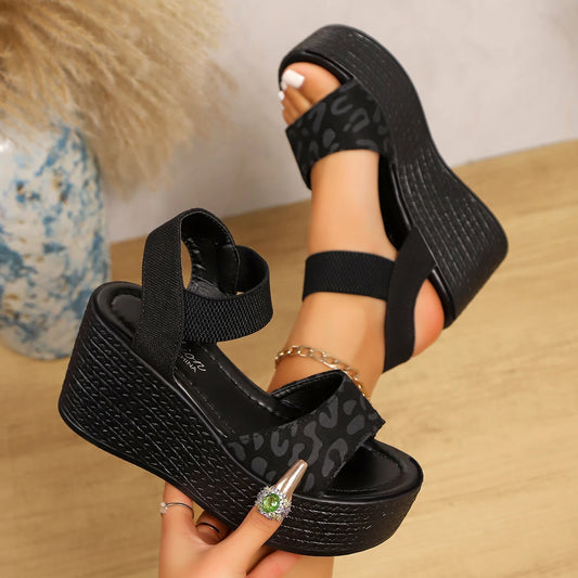 Sandalias de cuña con punta abierta y tacón alto para mujer, sandalias de plataforma con estampado de leopardo, zapatos de verano de suela gruesa para mujer, alpargatas, zapatillas para mujer