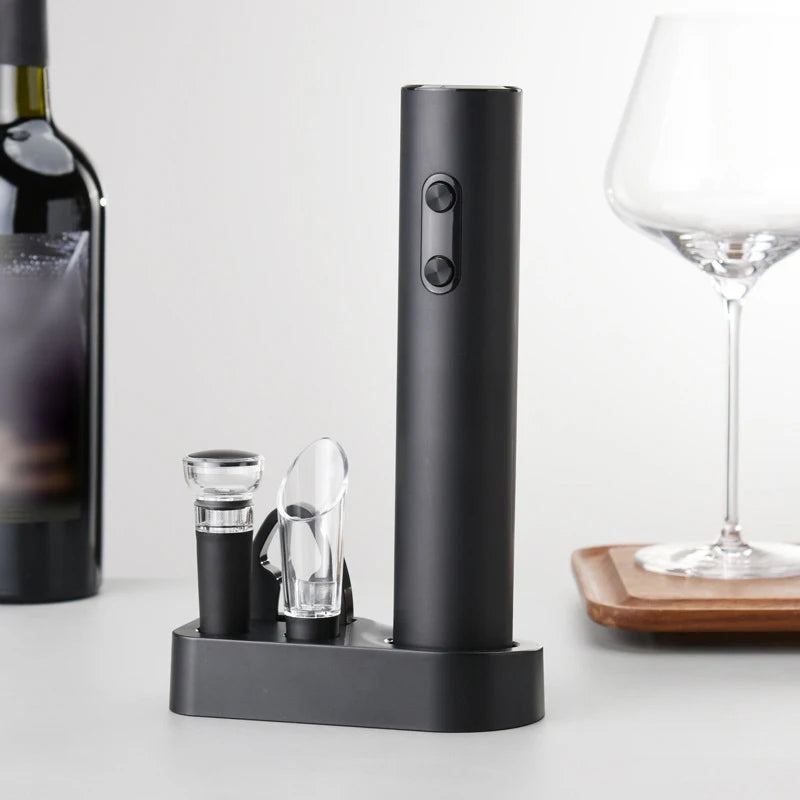 Abridor de botellas de vino eléctrico, sacacorchos automático con aireador, vertedor y cortador de papel de aluminio para cocina, bar, fiestas, regalos, batería.