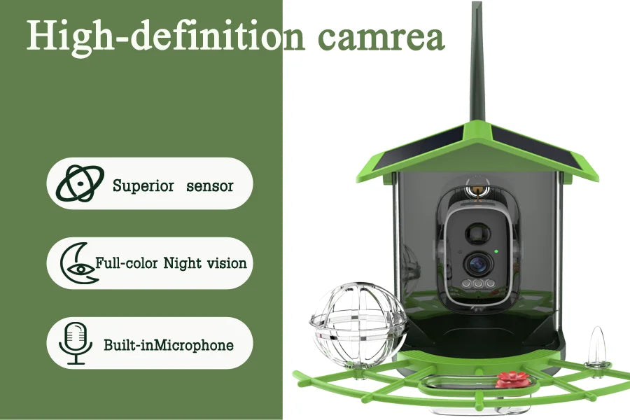 Cámara para comedero de pájaros 4MP 2K HD, captura de vídeo de aves, WiFi, alimentación solar, batería con panel solar, alertas instantáneas, observación de aves