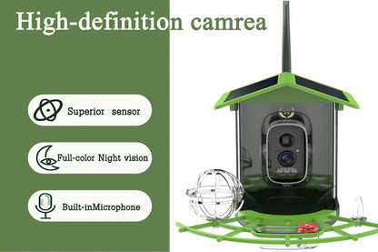Cámara para comedero de pájaros 4MP 2K HD, captura de vídeo de aves, WiFi, alimentación solar, batería con panel solar, alertas instantáneas, observación de aves