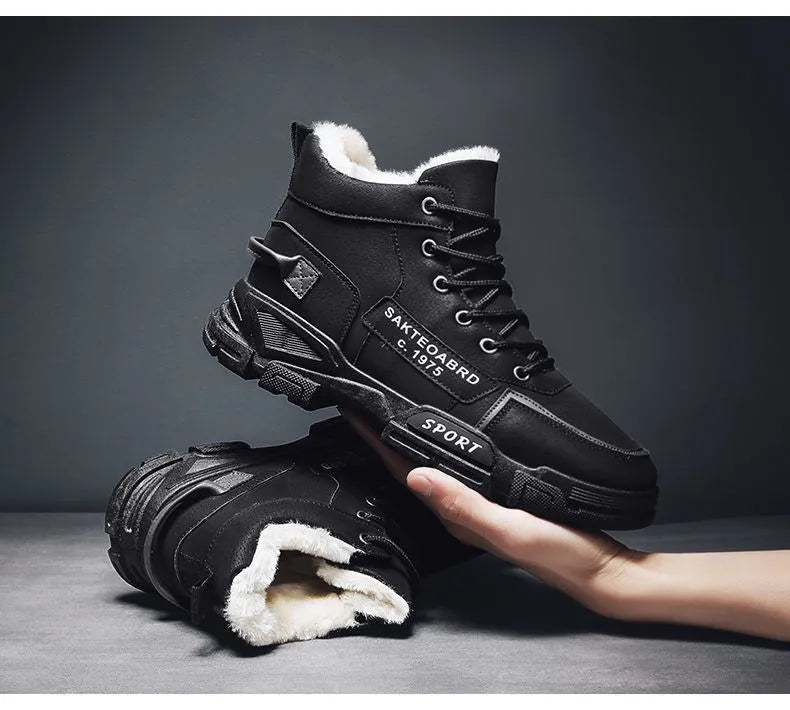 Nuevos zapatos de invierno de caña alta para hombre, botas de nieve para exteriores para hombre, zapatos de algodón con forro polar de moda, zapatos casuales cómodos de marca de tendencia.