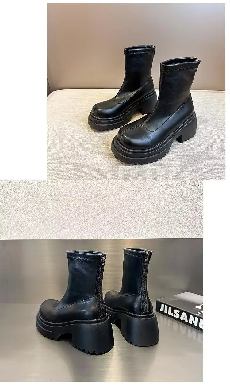 Botines con plataforma para mujer, con aumento de altura, elásticos, adelgazantes, modernos, para otoño e invierno
