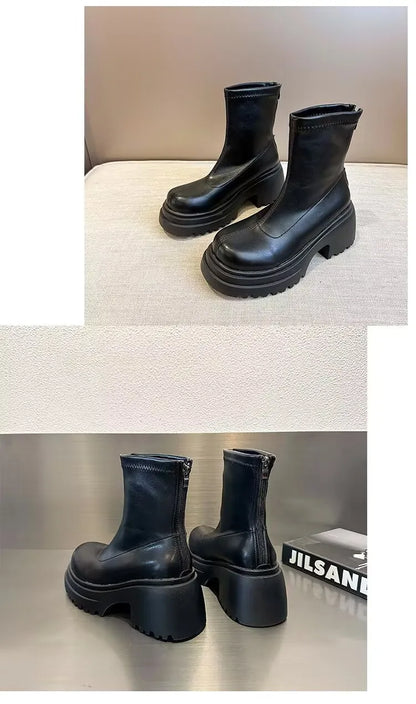 Botines con plataforma para mujer, con aumento de altura, elásticos, adelgazantes, modernos, para otoño e invierno