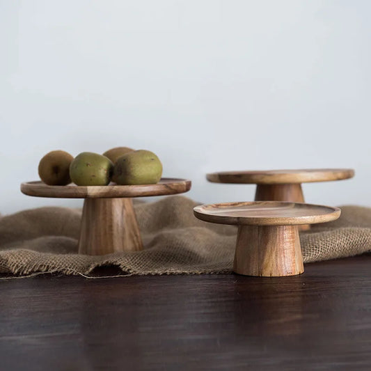 KEMORELA - Plato de madera alto para tartas, bandejas creativas para servir comida, bandeja de madera natural ecológica para postres, frutas y aperitivos, decoración del hogar
