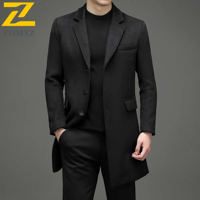 Abrigo de lana de invierno COMXZ 2025 para hombre, estilo retro, grueso, de cachemir, ropa urbana coreana, ligero, de lujo, con mezcla de lana.