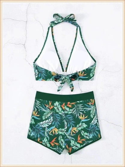 Bikini Halter 2023 para mujer, traje de baño de cintura alta, bañador sexy para mujer, traje de baño con estampado de hojas, ropa de playa de verano
