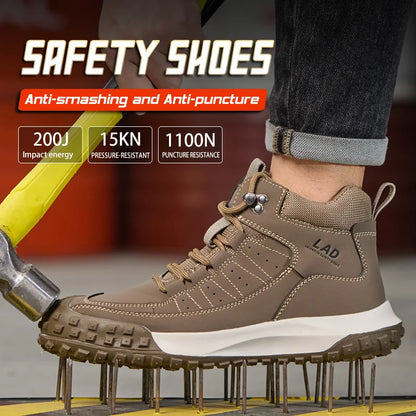 Zapatos de seguridad para hombre, de caña alta, cómodos, con suela blanda, antiimpactos y resistentes a perforaciones, botas de trabajo para obras de construcción.