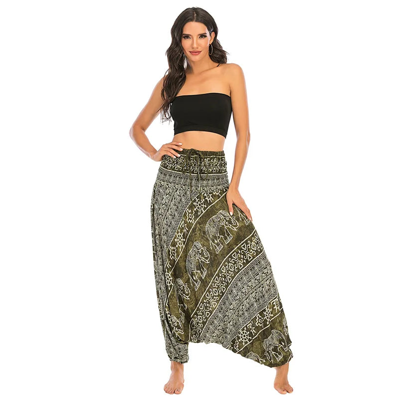 Bohemian Pants Women Pantalones Mujer Hippie High Waist Rayon Harem Baggy Boho Yoga Beach Wear Pour Femme Calca Feminina Printed