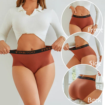 Finetoo - 3 calzoncillos de algodón para mujer, tallas grandes, sin costuras, transpirables, de cintura baja, suaves, tallas S-XXL