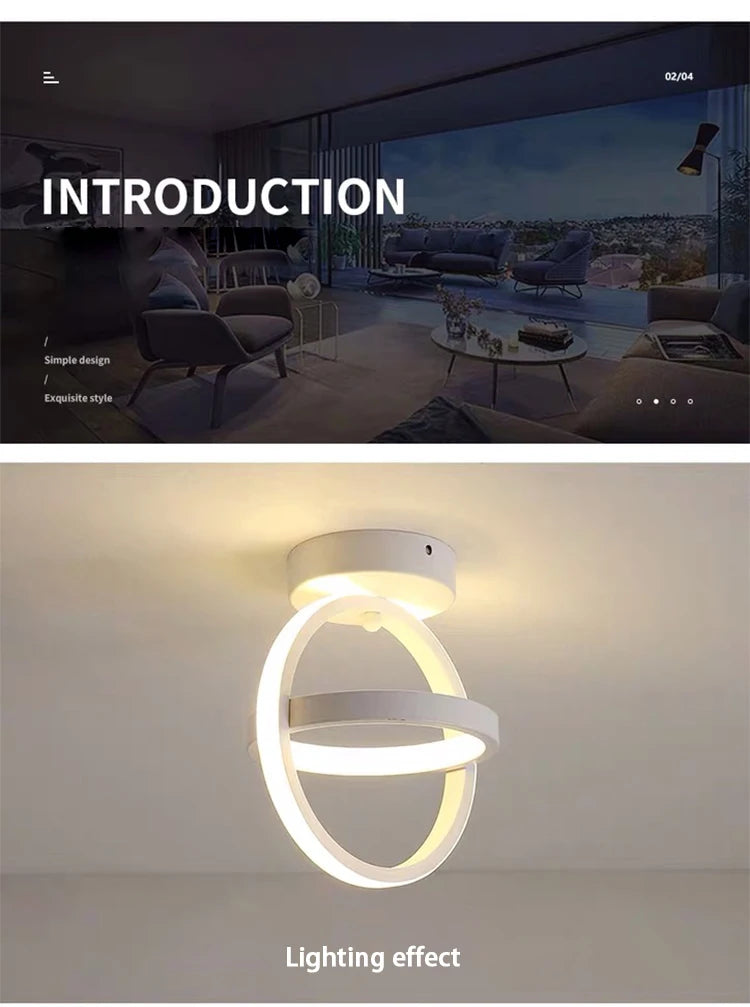 Lámpara de techo LED moderna de 2 anillos con diseño creativo. Ideal para interiores: pasillo, balcón, oficina.