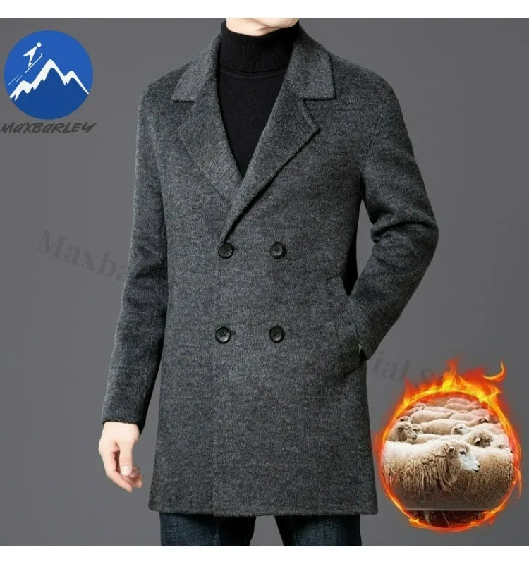 Chaqueta de lana de lujo para hombre Maxbarley, cuello de traje, abrigo ligero y cálido para trabajo, viajes informales, resistente al frío, mezcla de lana para invierno