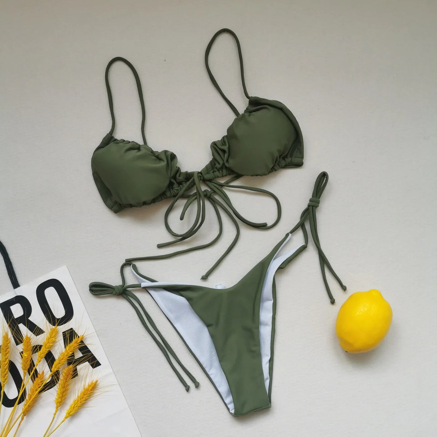 Bikini sexy de 21 colores para mujer, traje de baño liso con estampado floral de leopardo, conjunto de bikini de playa con tirantes y vendaje