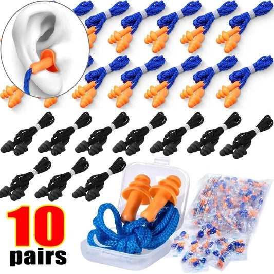 Tapones de silicona suaves con reducción de ruido y protección auditiva, reutilizables, con cordón de goma, para dormir, nadar, roncar y practicar deportes.
