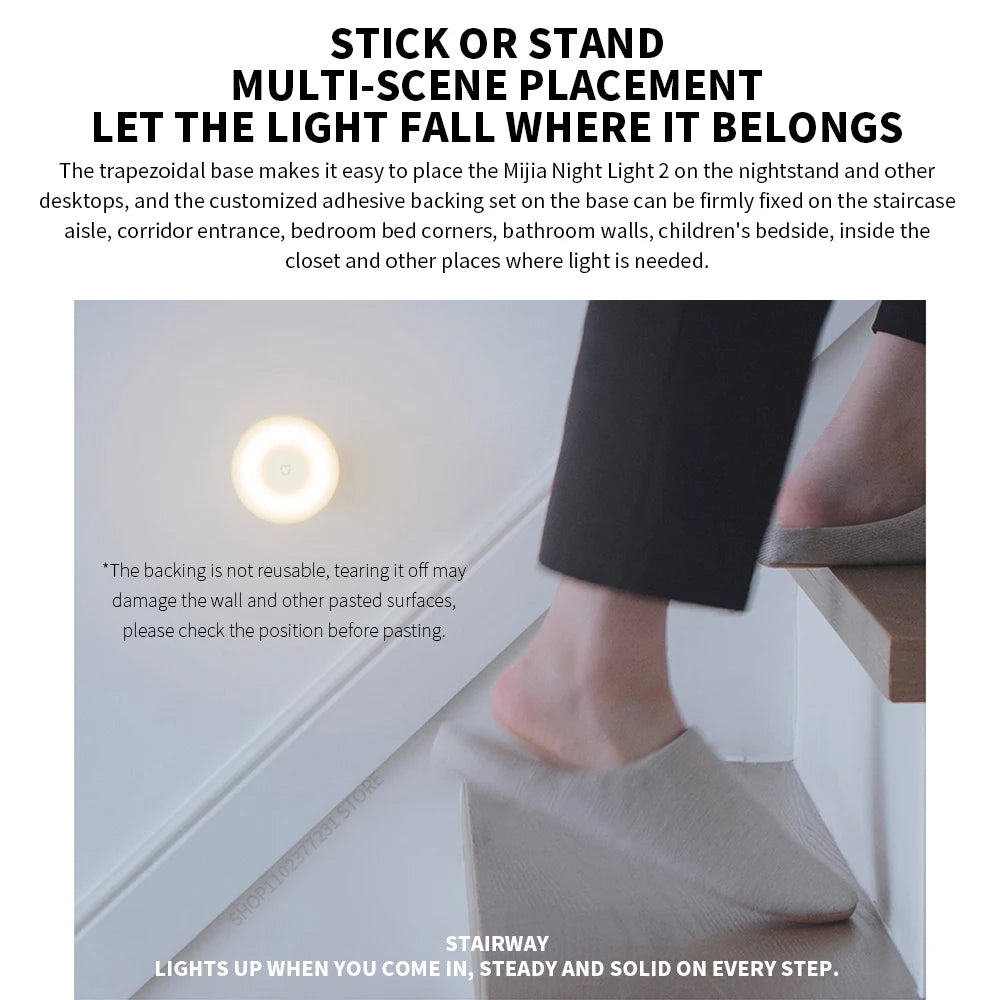 Luz nocturna LED por inducción Xiaomi Mijia, 2 lámparas, brillo ajustable, sensor infrarrojo inteligente de presencia humana con base magnética