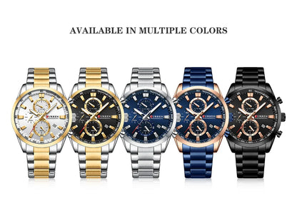 Reloj deportivo CURREN de cuarzo con cronógrafo para hombre - Pulsera de acero inoxidable y esfera multifuncional