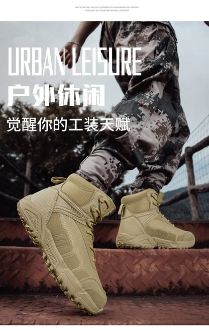 2024Men's Boots Outdoor Tactical mid-waist Boot Men's Hiking Shoes Non-slip Desert Combat Boots Men's Solid Color Snow Boots New