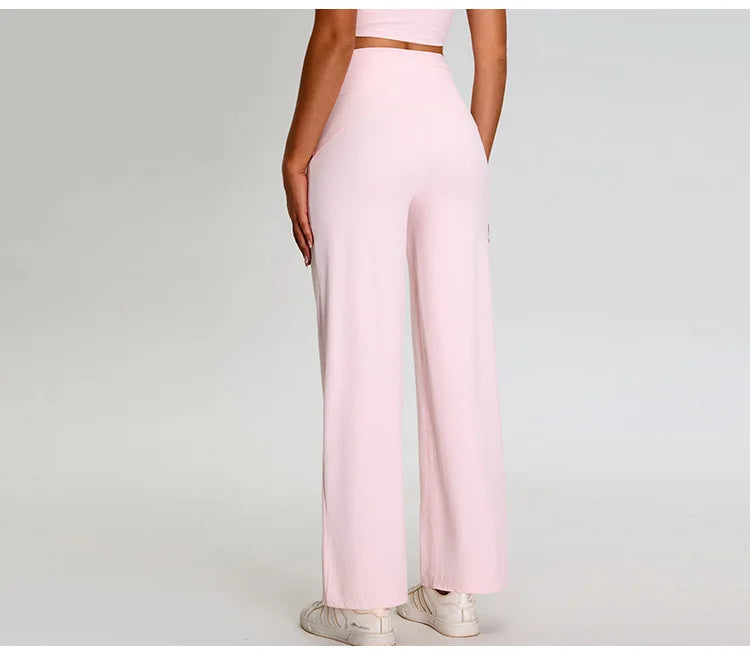 Pantalones de Yoga acanalados para mujer, leggings deportivos para gimnasio, leggings de cintura alta para fitness, pantalones deportivos para correr al aire libre, pierna recta.