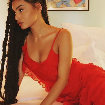 Vestido largo de gasa con volantes para mujer, estilo maxi, con espalda descubierta y abertura, ideal para fiestas de graduación, bodas y eventos de verano. Vestido largo y elegante.