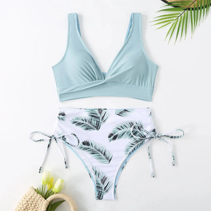 Oferta de temporada: nuevo traje de baño de nailon de color puro, cintura alta, sexy, para mujer, conjunto de bikini de moda, fuente de casa, ajuste cómodo